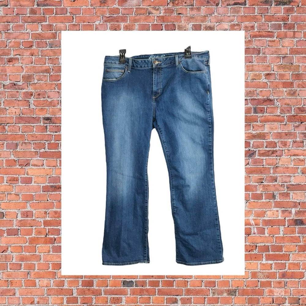 Eddie Bauer Slightly Curvy Boot Cut Stretchy Blue Jeans Women 14